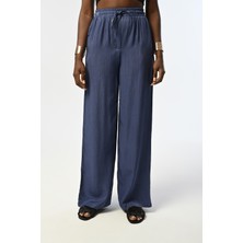 Orfeonegro Kadın Beli Lastikli Bol Paça Indigo Pantolon