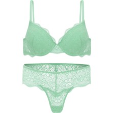 Wonna Anna 2735 Dantelli Dekolte Dolgulu Push-Up Sütyen ve Külot Takımı- Yeşil