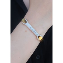 Claris 316L Çelik Gold Renk Zirkon Taşlı Kadın Kelepçe