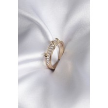 Claris Pirinç Gold Renk Su Yolu Zirkon Taşlı Model Kadın Yüzük