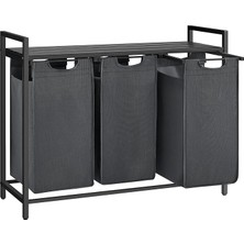 Çamaşır Sepeti 3 Bölmeli, Raflı Çamaşır Sepeti, Çamaşır Kutusu, Oxford Kumaştan Çekilebilir Çamaşır Torbası Çıkarılabilir, Metal Çerçeve, 3 x 38 L, 92,5 x 33 x 72 Cm, Siyah-Gri BLH301G01