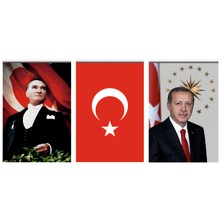 BAYRAKAL Cumhurbaşkanı Posteri , Atatürk Resmi ve Türk Bayrağı Raşel Kumaş, 3 Lü Takım, 3 Adet Ürün