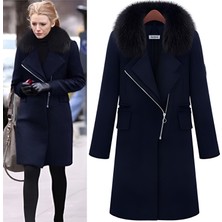 1Tarz Kaşe Kadın Kaban Çıkarılabilir Kürk Yaka