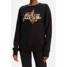 Versace Kadın Regular Fit Barok Desenli Bisiklet Yaka Sweatshirt - Siyah/gold