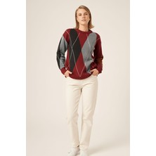 Ftz Women Kadın Baklava Desenli Kazak  Bordo 25094