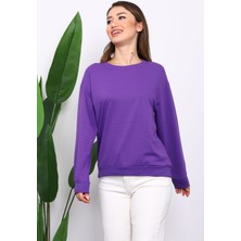 İmaj Butik Mor Bisiklet Yaka İki İplik Sweatshirt