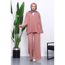 İmaj Butik Gül Kurusu Kaşkorse Tunik Pantolonlu Takım