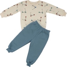 by BebekOdam Erkek Çocuk Ekru Mavi Renkli Scooter Baskılı Üç Ip 2'li Takım - 1016171