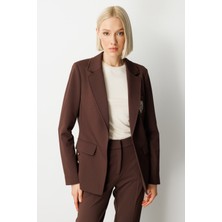 Ekol Kadın Cebi Armalı Süs Düğmeli Ceket 5033 Kahverengi