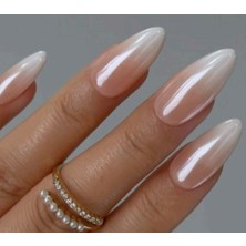 Takma Takma 10'lu Beyaz Uzun Badem TT1223 Tekrar Kullanılabilir El Yapımı Protez Takma Tırnak - Beyaz-M