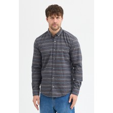 Cosplay Regular Fit Pamuk Karışımlı Melanj Yatay Çizgili Düğmeli Yaka Gömlek