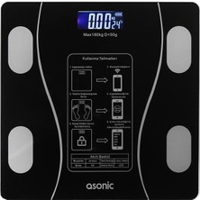 Asonic BS260 Siyah 260X260 mm Dijital Bluetooth Baskül (2*aaa Pil Hediyeli)