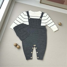 Çizgi Detaylı Bereli Triko Tulum  - MLR2085-ANTRASIT-9 - 12 Ay Antrasit