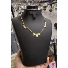 Özgür Takı 925 Ayar Gümüş 24 Ayar Altın Kaplama 3 Isimli 2 Nazar Boncuklu Kolye