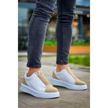 Moda Juan KB-007  Kuback  Beyaz Bej Yüksek Taban Tek Bant Bağcıksız Günlük Erkek Ayakkabı