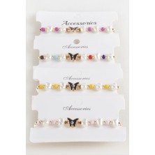 Kelebek Boncuk Inci Makrome Ip Bileklik