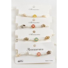 Kalp Deniz Kabuğu Inci Makrome Ip Bileklik