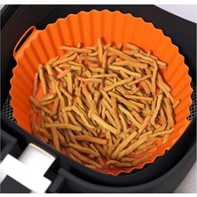 Airfryer Silikon Pişirme Kabı 20X5 cm Bpa Içermez Airfryer Pişirme Kağıdı, Yapışmaz Kolay Temizlenir, Silikon Pişirme Kalıbı (Turuncu)