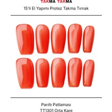 Takma Takma 15'li Kırmızı Orta Kare TT1301 Tekrar Kullanılabilir El Yapımı Protez Takma Tırnak - Kırmızı-L