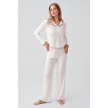 Artış Collection Uzun Kollu Düğmeli Fırfır Dikişli Viskoz Pijama Takım 18212