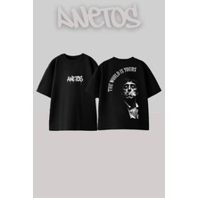 Anetos Scarface 9 Tasarım Sırt Baskılı Pamuk Siyah Oversize T-Shirt