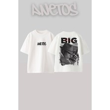 Anetos Big Tasarım Sırt Baskılı Pamuk Beyaz Oversize T-Shirt