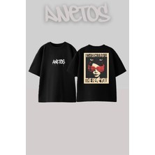 Anetos The Real You Tasarım Sırt Baskılı Pamuk Siyah Oversize T-Shirt