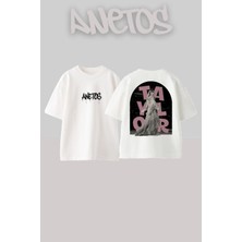 Anetos Taylor Swift 2 Tasarım Sırt Baskılı Pamuk Beyaz Oversize T-Shirt