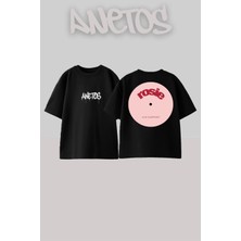 Anetos Blackpink Rose 6 Tasarım Sırt Baskılı Pamuk Siyah Oversize T-Shirt