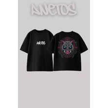 Anetos Demon Slayer 19 Tasarım Sırt Baskılı Pamuk Siyah Oversize T-Shirt