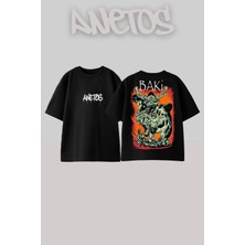 Anetos Bakı 1 Tasarım Sırt Baskılı Pamuk Siyah Oversize T-Shirt