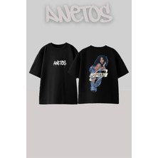 Anetos R2A Tasarım Sırt Baskılı Pamuk Siyah Oversize T-Shirt