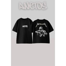 Anetos Metallica Tasarım Sırt Baskılı Pamuk Siyah Oversize T-Shirt