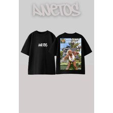 Anetos My Face Hurts Tasarım Sırt Baskılı Pamuk Siyah Oversize T-Shirt