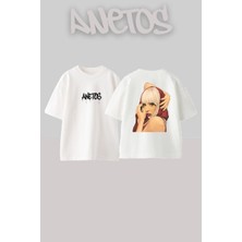 Anetos Lady Gaga 4 Tasarım Sırt Baskılı Pamuk Beyaz Oversize T-Shirt