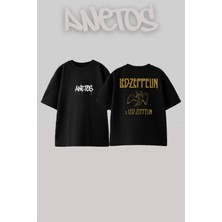 Anetos LED Zeppelin 9 Tasarım Sırt Baskılı Pamuk Siyah Oversize T-Shirt
