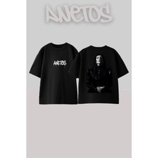 Anetos Lady Gaga 5 Tasarım Sırt Baskılı Pamuk Siyah Oversize T-Shirt
