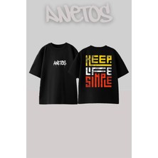 Anetos Keep Life Sımple Tasarım Sırt Baskılı Pamuk Siyah Oversize T-Shirt