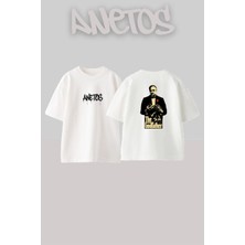 Anetos The Godfather Tasarım Sırt Baskılı Pamuk Beyaz Oversize T-Shirt