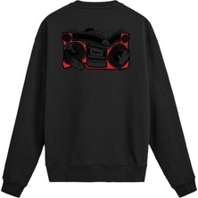 Colermi Sırt Baskılı Retro Müzik Kaset Çalar Tasarımlı Sweatshirt