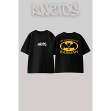 Anetos Barman Tasarım Sırt Baskılı Pamuk Siyah Oversize T-Shirt