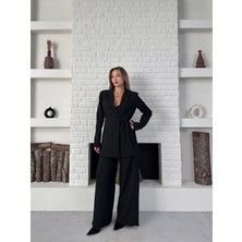 Ekim Store Kadın Yandan Bağlamalı Ikili Kuşaklı Blazer Ceket Pantolon Takım