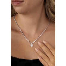 Gümüş Pazarım Pırlanta Montür Sıralı Tek Taş Rodyum Kaplama Baget Gümüş Kolye