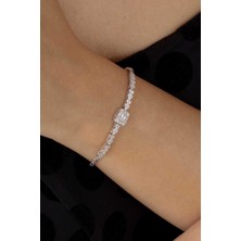 Gümüş Pazarım Baget Taşlı Rodyum Kaplama Su Yolu 925 Ayar Gümüş Bileklik