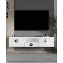 Demonte Decor 1320DROPDD-32 Duvara Montaj Tv Sehpası-Beyaz-Altın