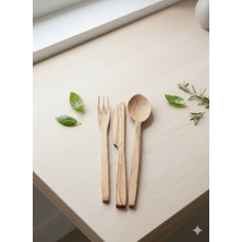 Premium Olive Wood | 3'lü Rustik Yemek Takımı - Ahşap Çatal, Kaşık ve Bıçak