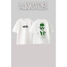 Anetos Matrix 4 Tasarım Sırt Baskılı Pamuk Beyaz Oversize T-Shirt