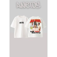Anetos Bad Bunny 14 Tasarım Sırt Baskılı Pamuk Beyaz Oversize T-Shirt