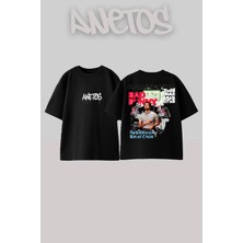 Anetos Bad Bunny 12 Tasarım Sırt Baskılı Pamuk Siyah Oversize T-Shirt