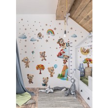Ettycat Design Sevimli Ayıcık Temalı Boy Ölçerli Duvar Sticker Seti | Çocuk Odası Dekoru | Mat Yüzey, Kolay Uygulama, Sökülebilir